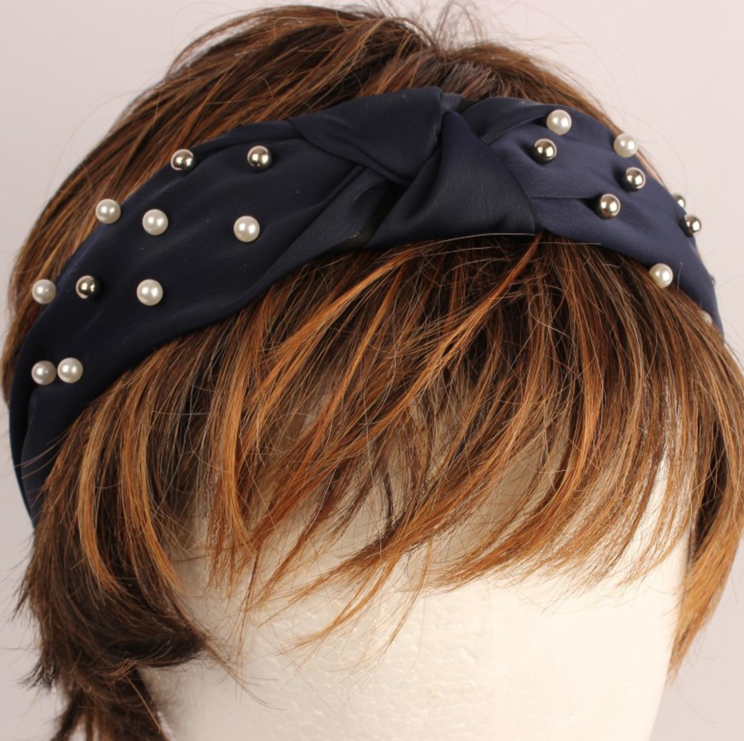 Fashion pearl bead headband navy Style: HS/4668/NVY image 0